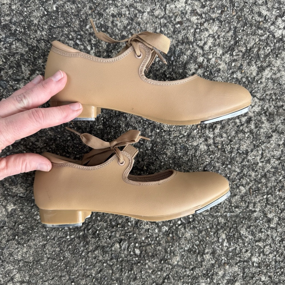 Girls Tan Tap Shoes Size 3.5 A Nude Tan Heeled - Picture 7 of 10